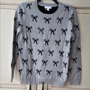 Charter Club Gray Sweater with Black Bow Design